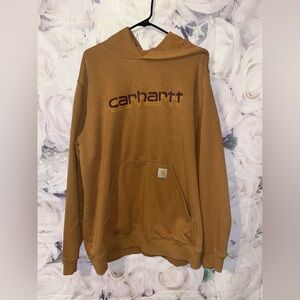 Carhartt Rain Defender Hoodie Mens XL Brown Loose Fit Workwear Pullover